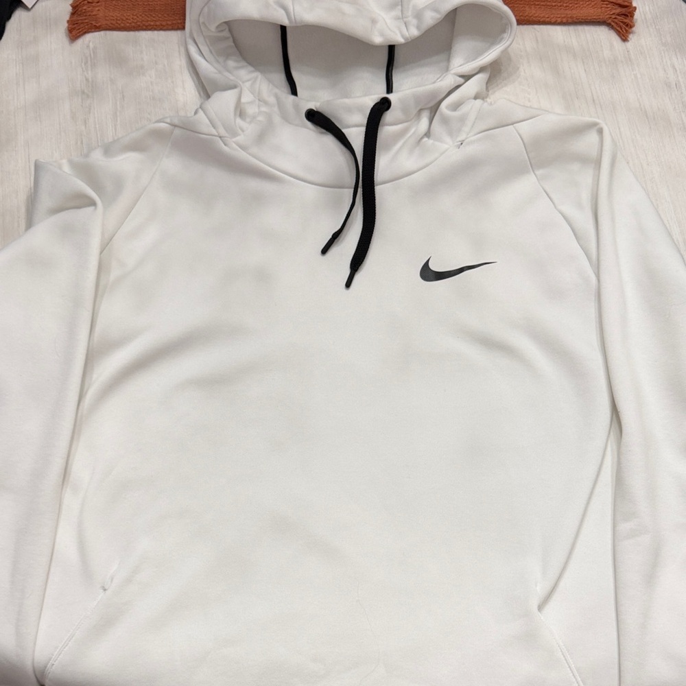 Nike Men's Dri-Fit White Hoodie with Black Accents XXL